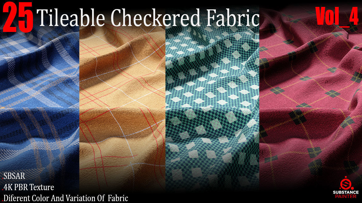 25 Tileable checkered Fabric Materials 4K PBR Textures Vol 4 Texture_5