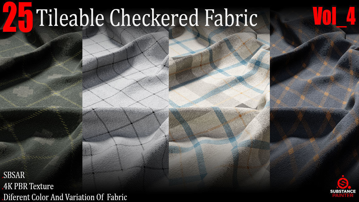 25 Tileable checkered Fabric Materials 4K PBR Textures Vol 4 Texture_6