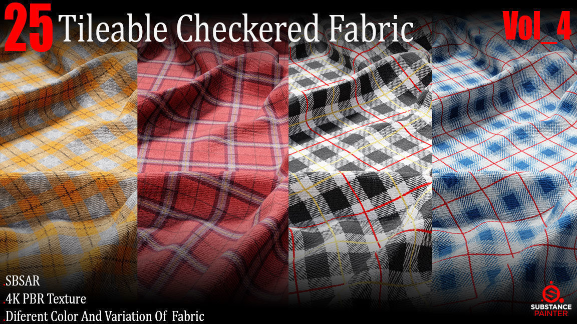 25 Tileable checkered Fabric Materials 4K PBR Textures Vol 4 Texture_4
