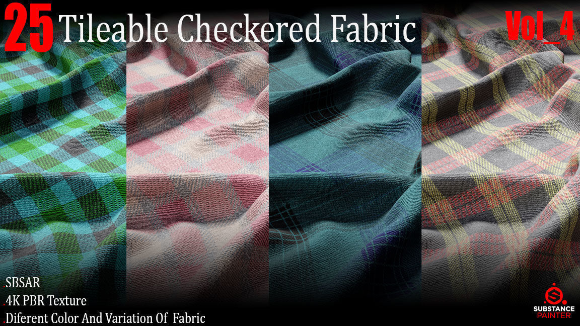 25 Tileable checkered Fabric Materials 4K PBR Textures Vol 4 Texture_7
