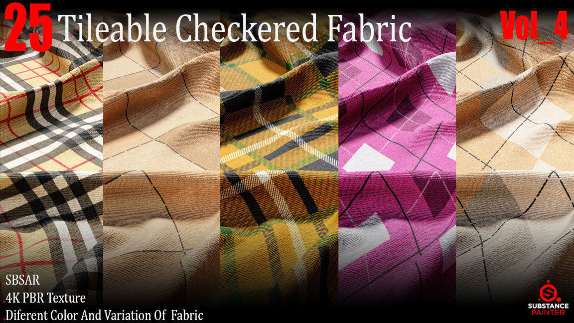 25 Tileable checkered Fabric Materials 4K PBR Textures Vol 4 Texture_8