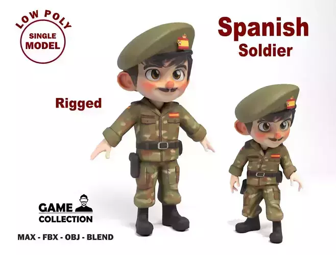 Spanish soldier cartoon Low-poly 3D model