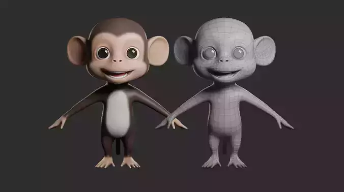 Monkey Cartoon Low-poly 3D model
