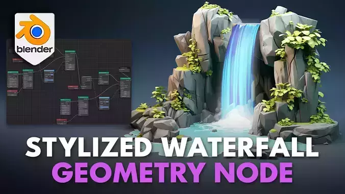 Blender 4 Stylized Waterfall Geometry Node