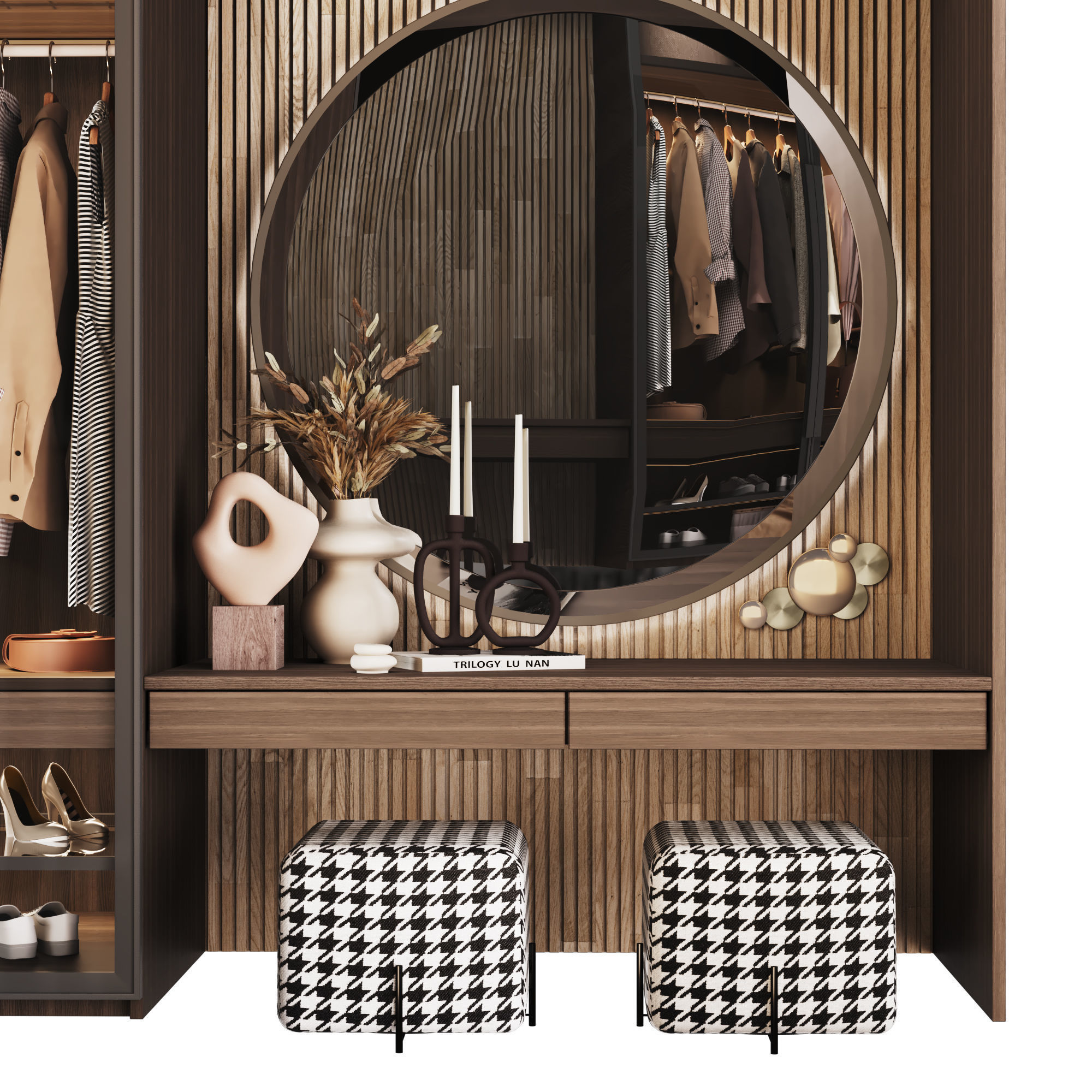 Wardrobe with mirror in the hallway 3D model_1