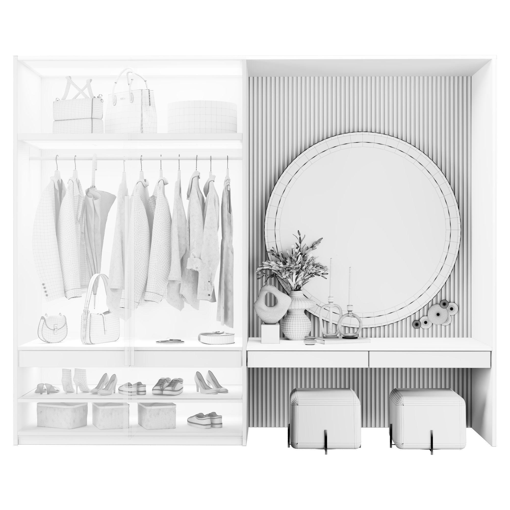 Wardrobe with mirror in the hallway 3D model_3