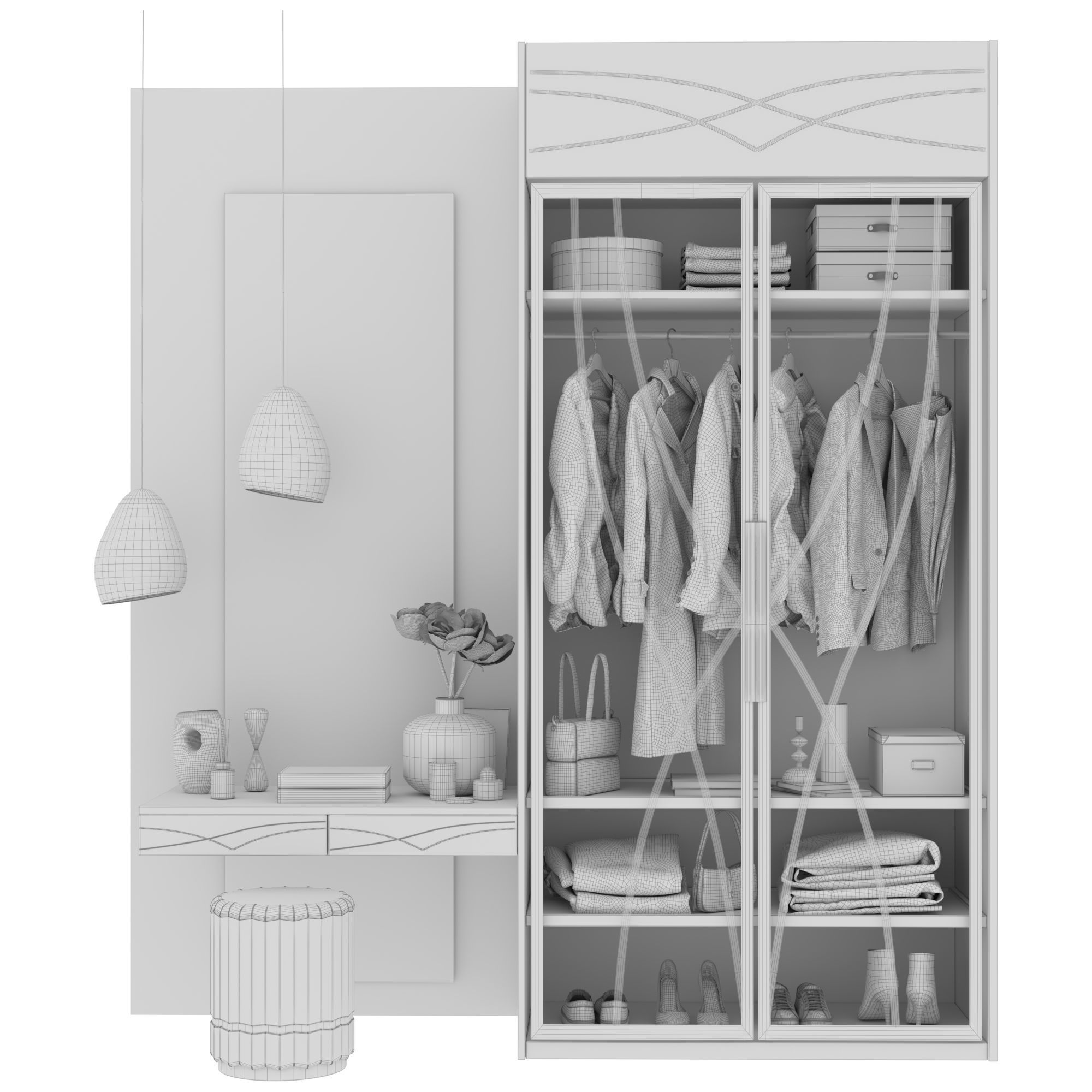 Hallway wardrobe with dressing table 3D model_3