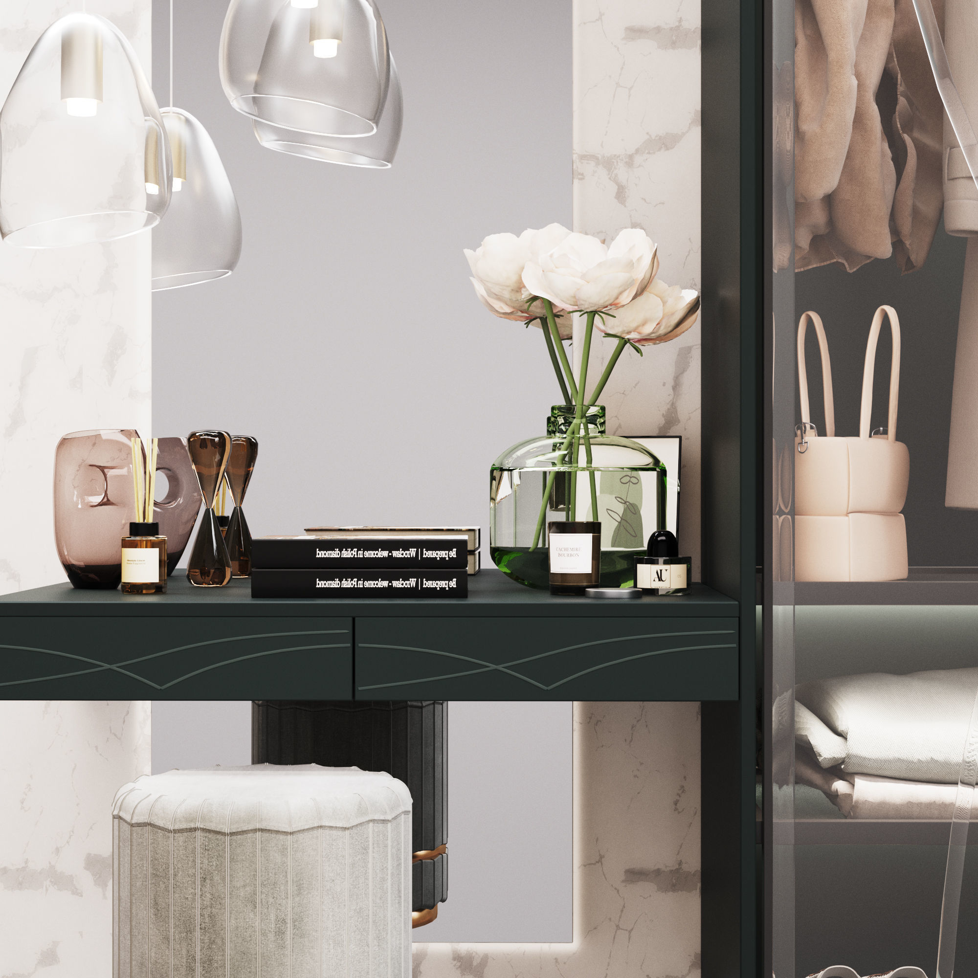 Hallway wardrobe with dressing table 3D model_1