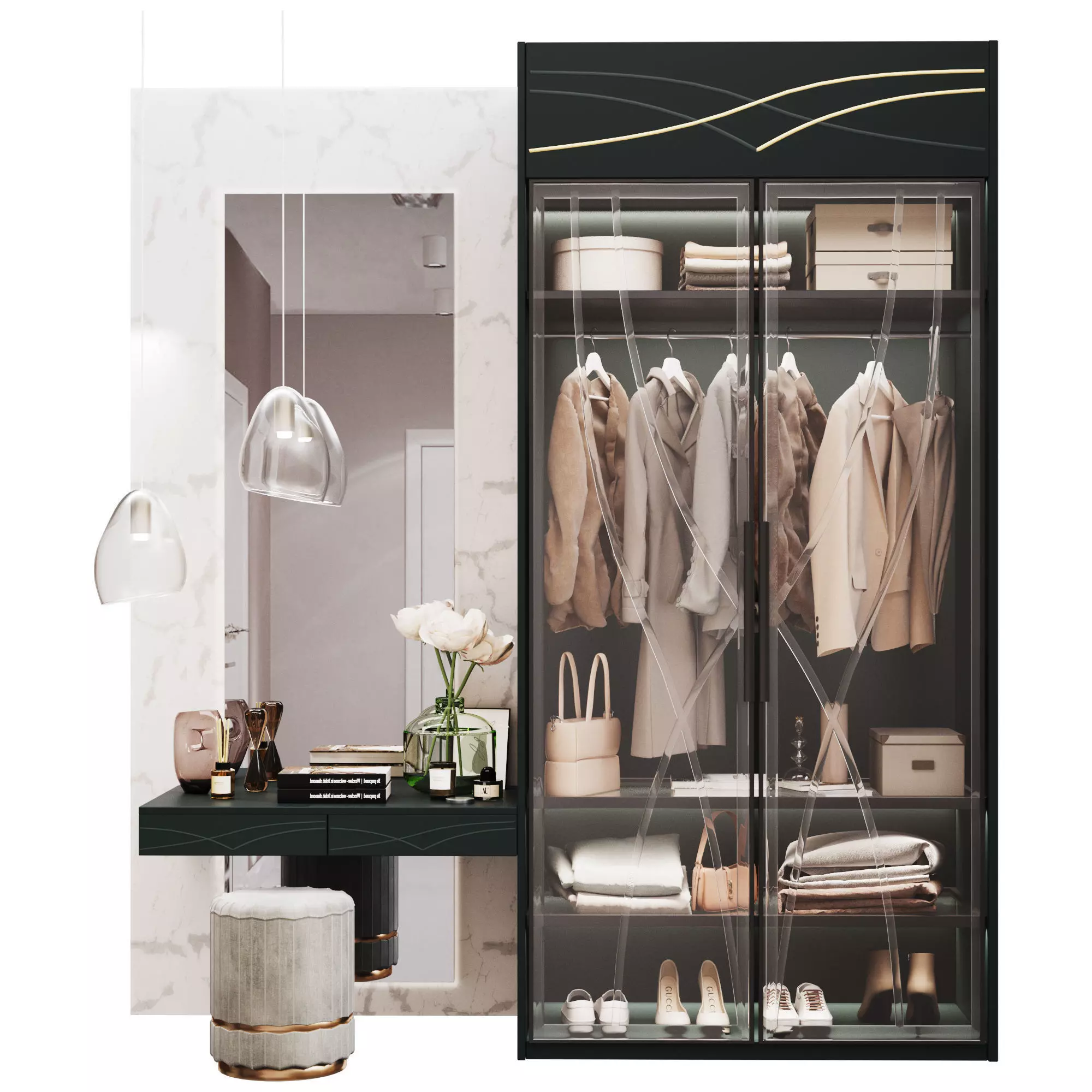 Hallway wardrobe with dressing table 3D model_0