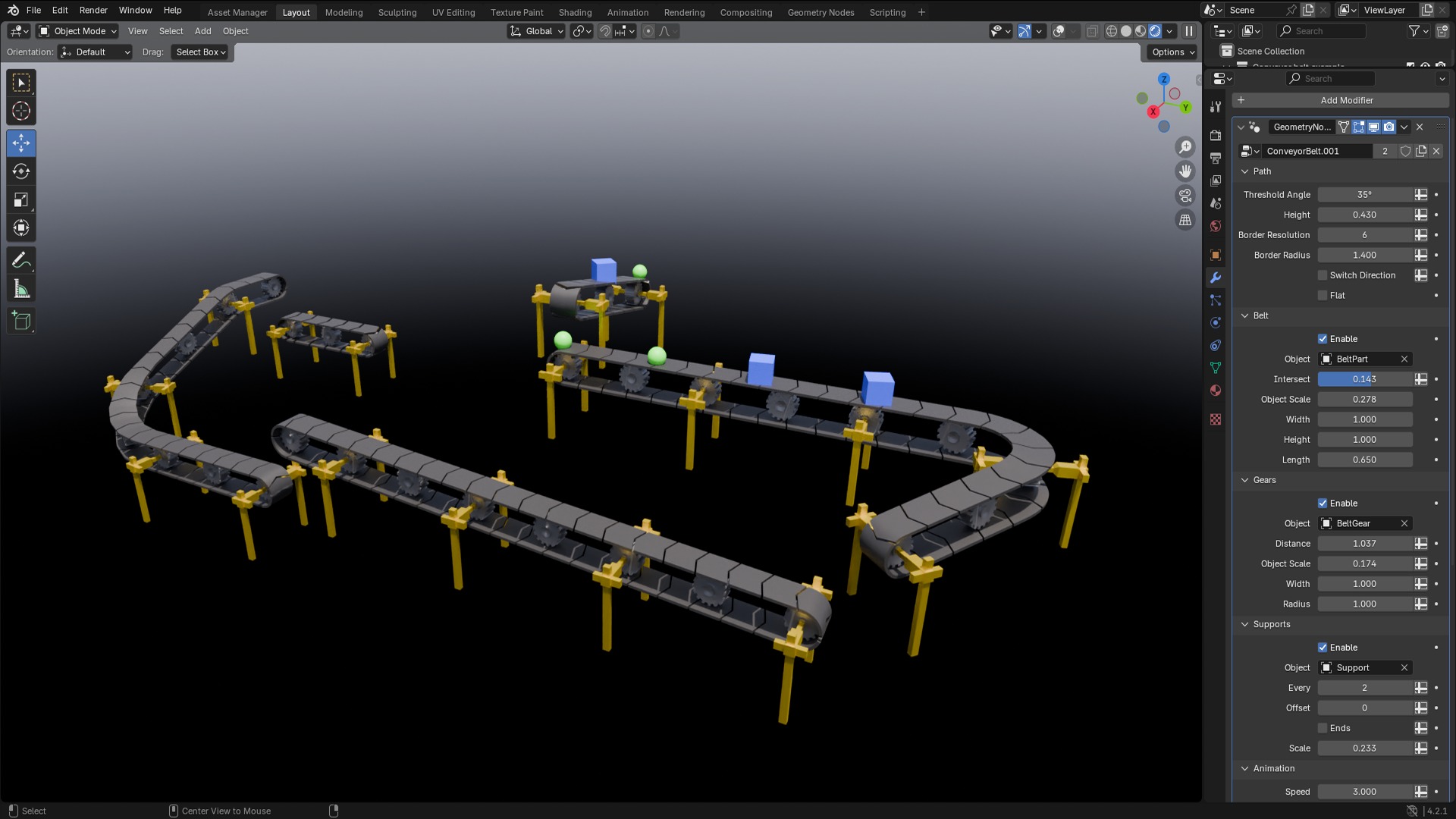 3D Tudor Conveyor Belt Geometry Node for Blender 3D model_3