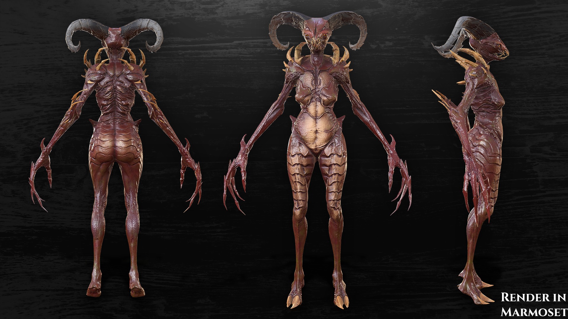 Demoness Alien - Game Ready Low-poly 3D model_3