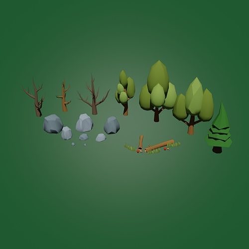 Plants and Stones Props Environment Low-poly 3D model