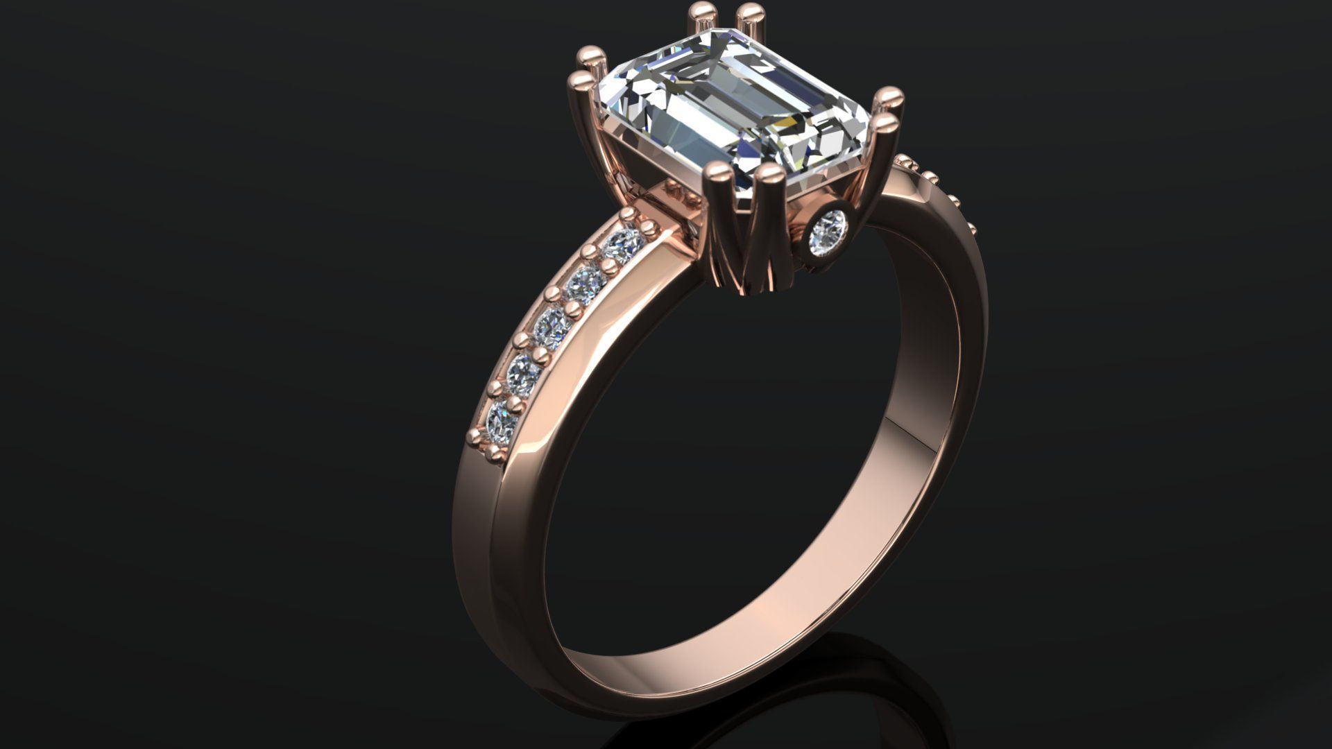 Emerald Cut Engagement Ring  3D print model_3