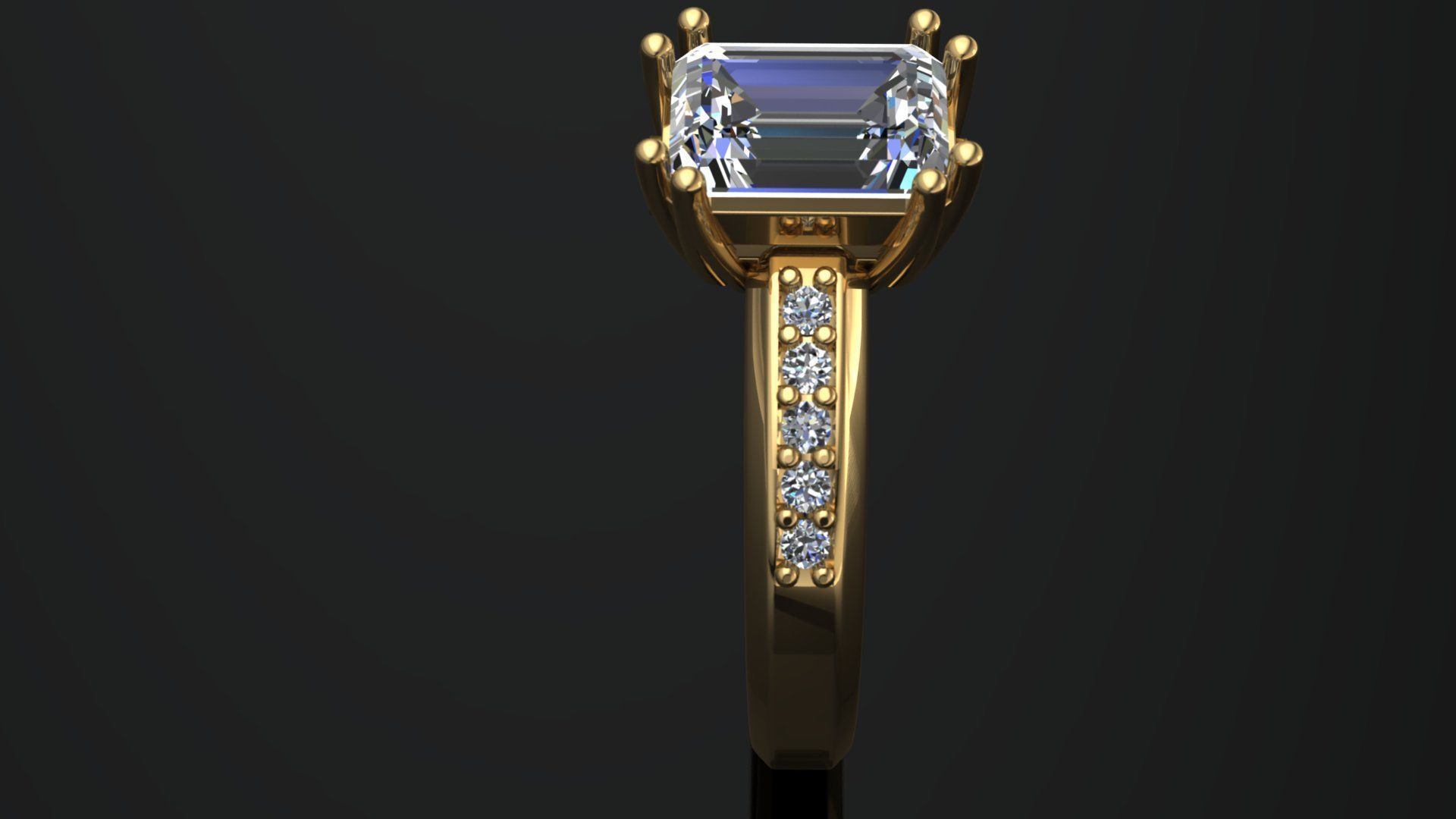 Emerald Cut Engagement Ring  3D print model_7