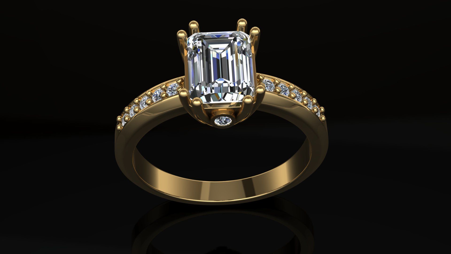Emerald Cut Engagement Ring  3D print model_6