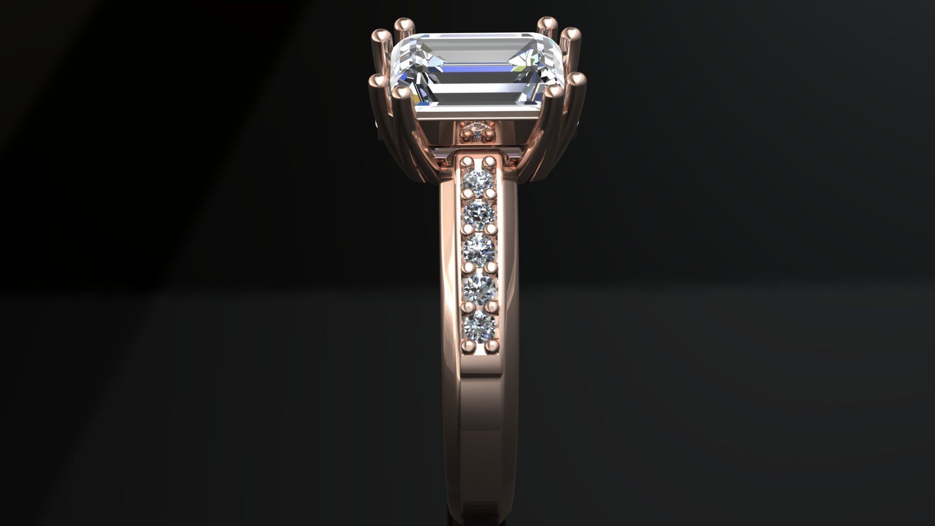 Emerald Cut Engagement Ring  3D print model_5