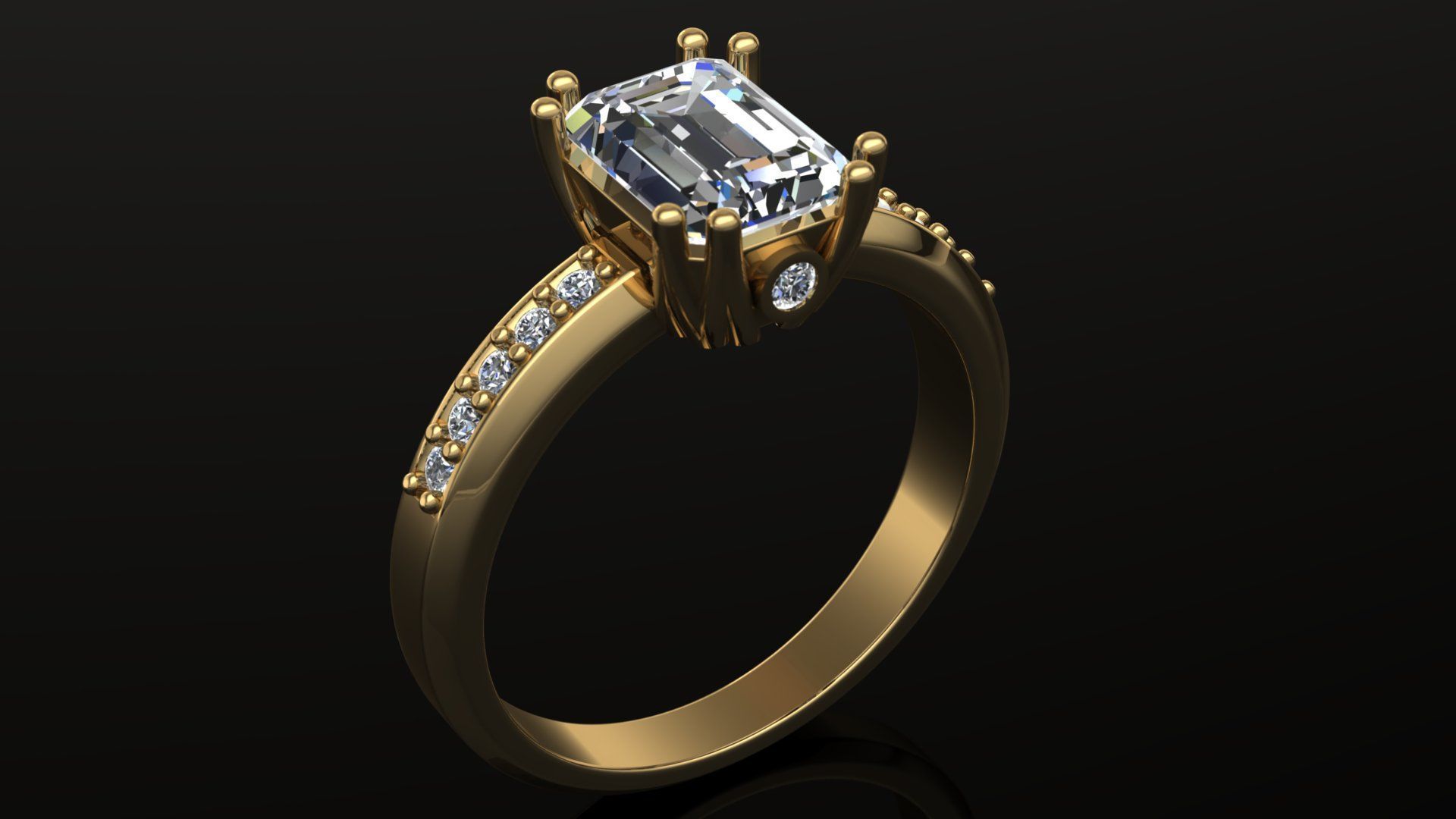 Emerald Cut Engagement Ring  3D print model_8