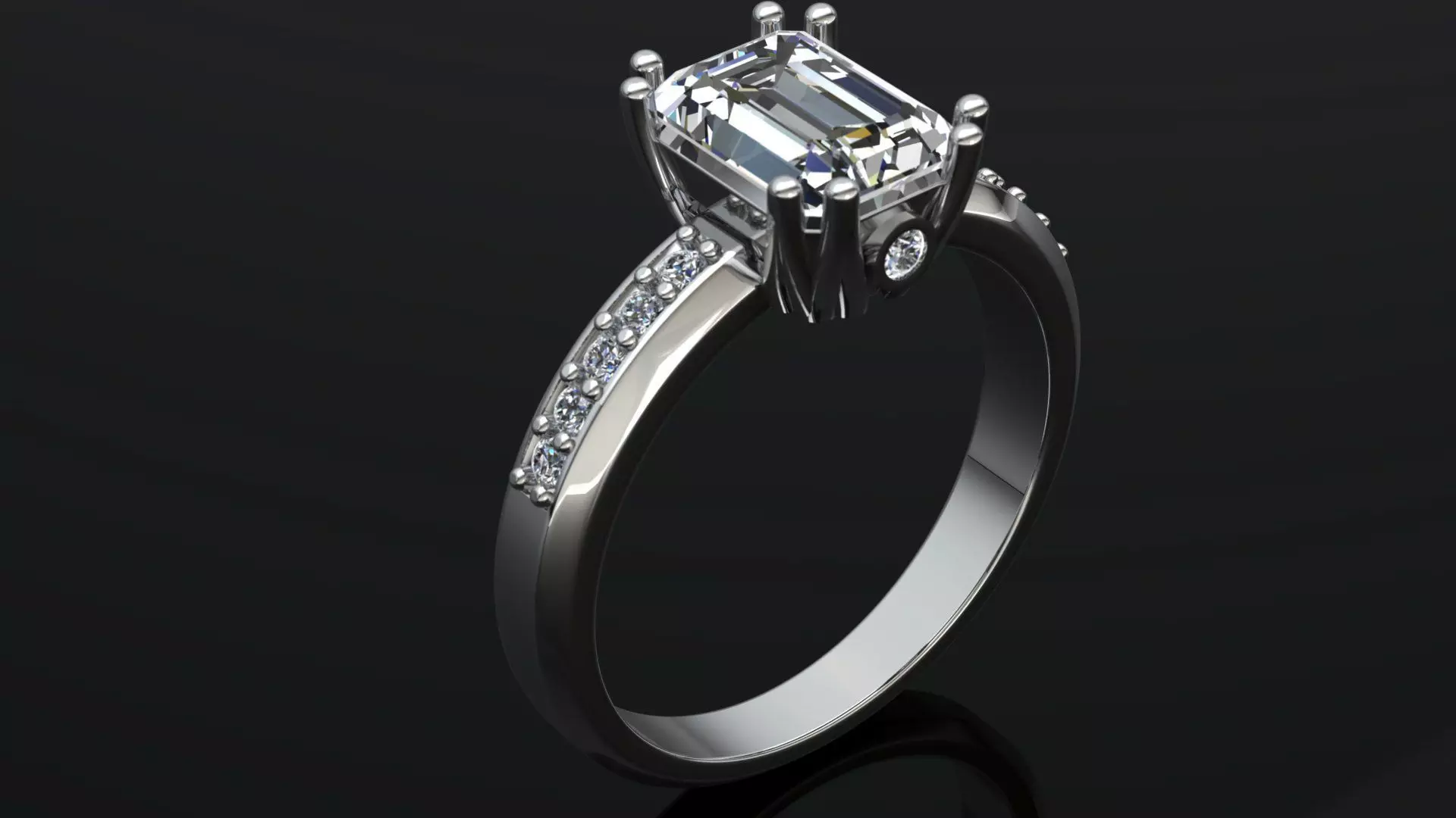 Emerald Cut Engagement Ring  3D print model_0