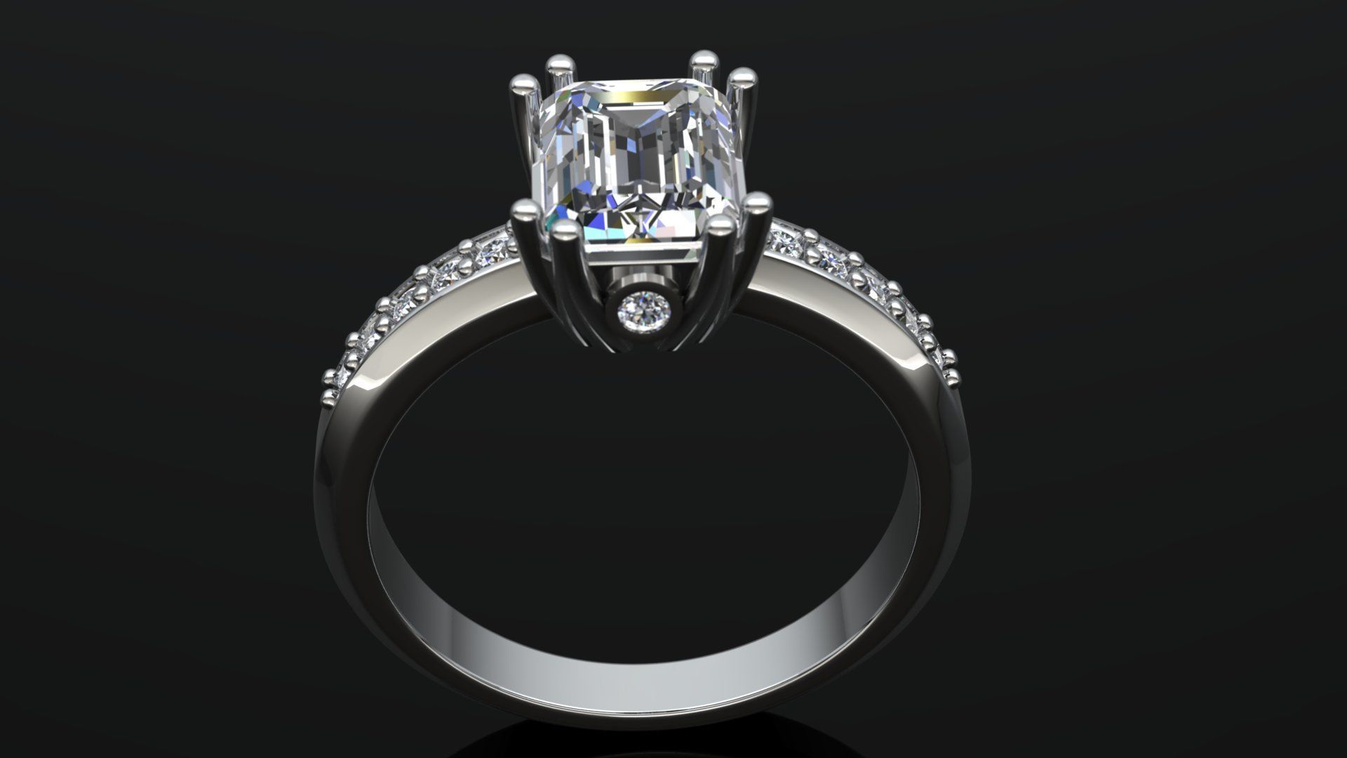 Emerald Cut Engagement Ring  3D print model_1