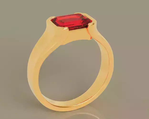 half bezel set emerald cut solitaire ring