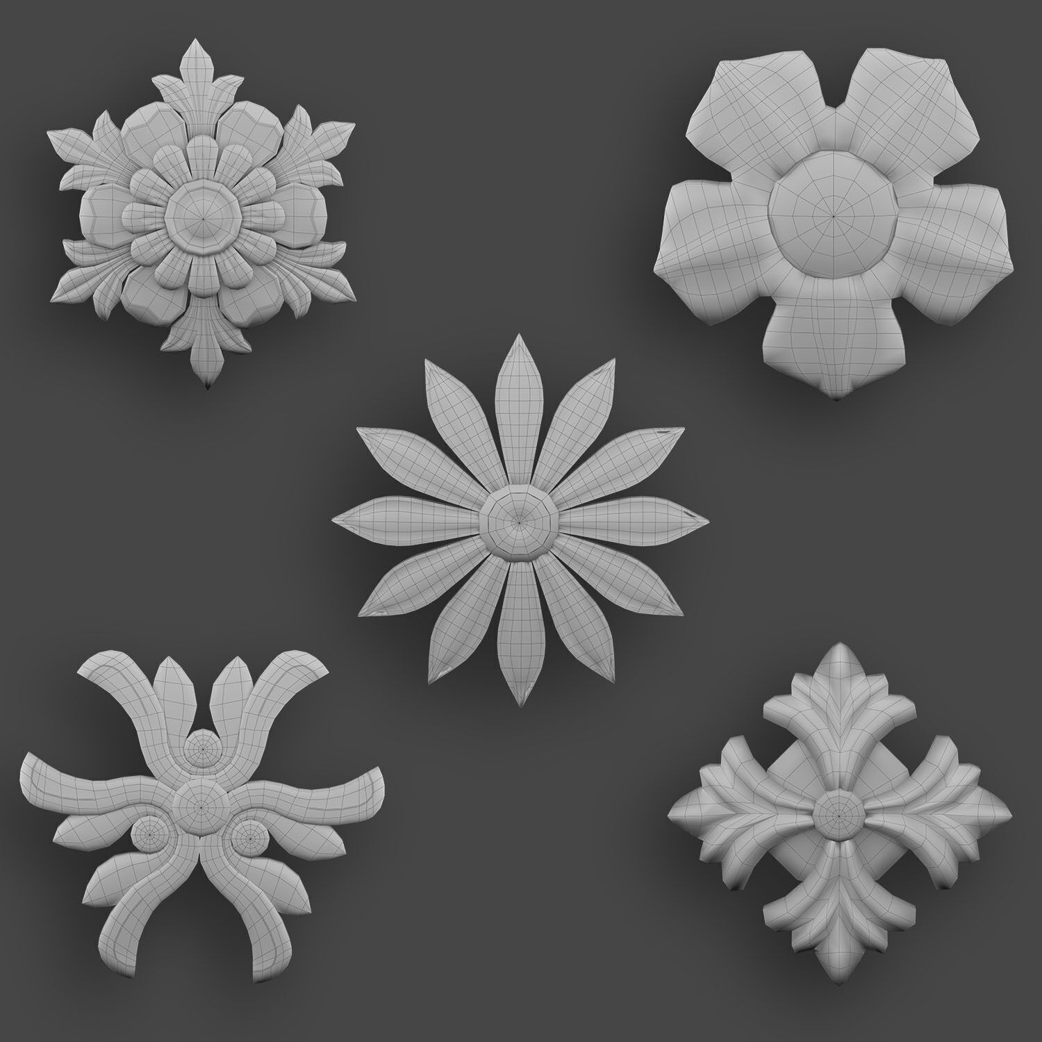 5 Flowers Ornamental Pack 10 3D model_24