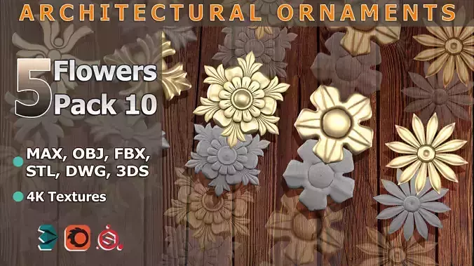 5 Flowers Ornamental Pack 10 3D model