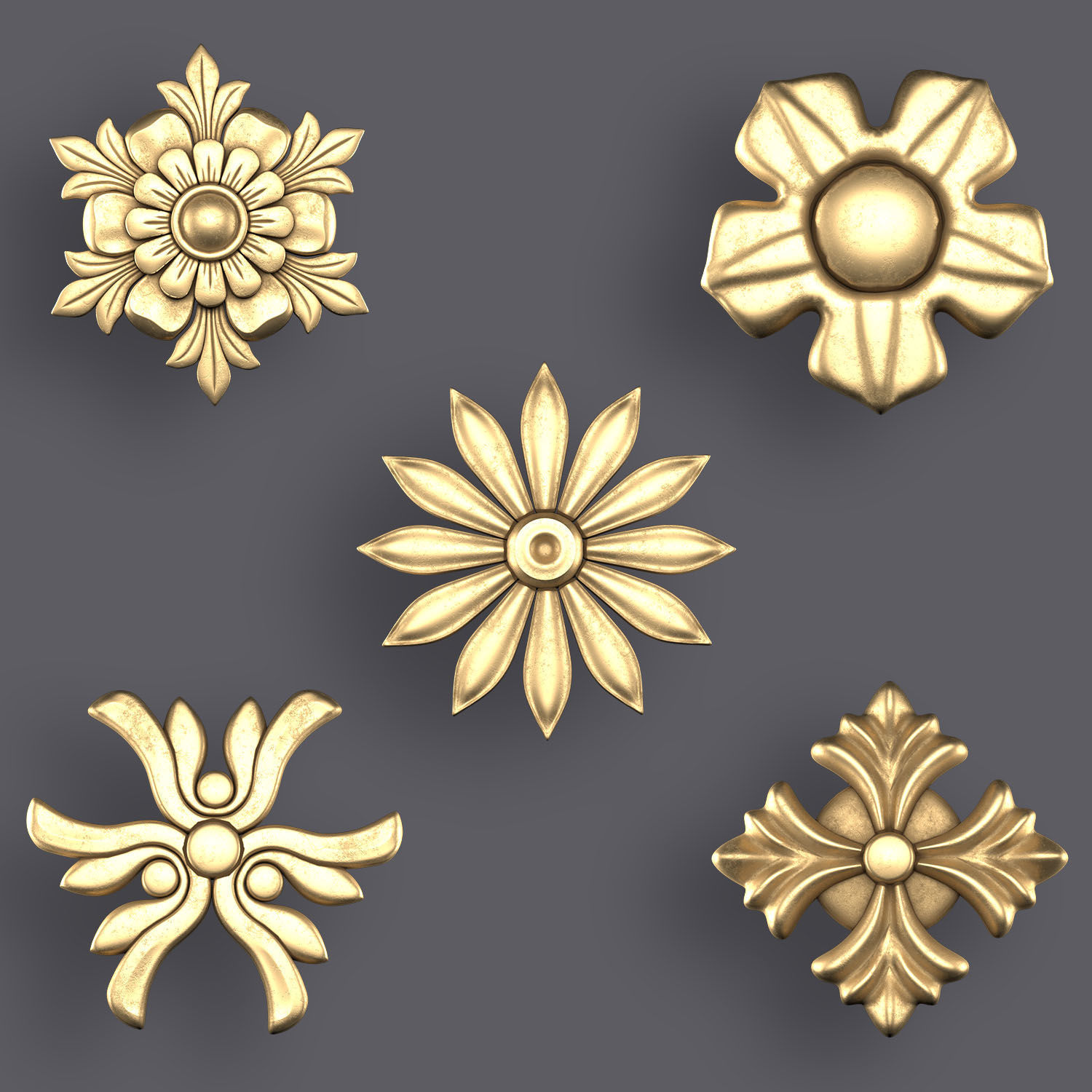 5 Flowers Ornamental Pack 10 3D model_6