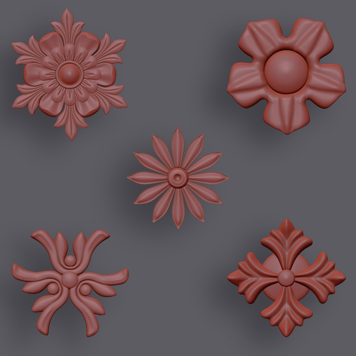 5 Flowers Ornamental Pack 10 3D model_18