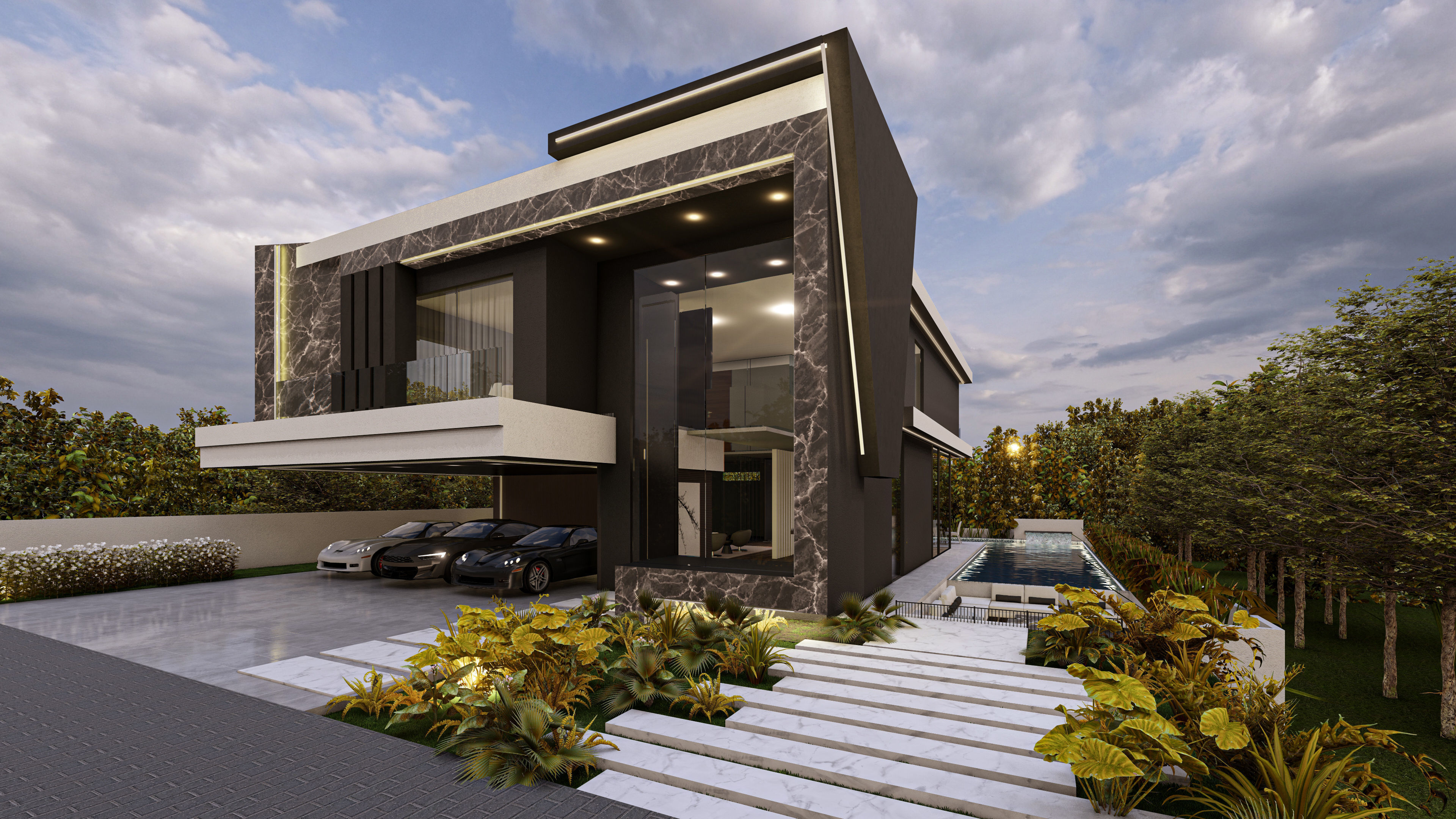 Luxury Villa 3D Model Modern Design with Interior Exterior Low-poly 3D model_13