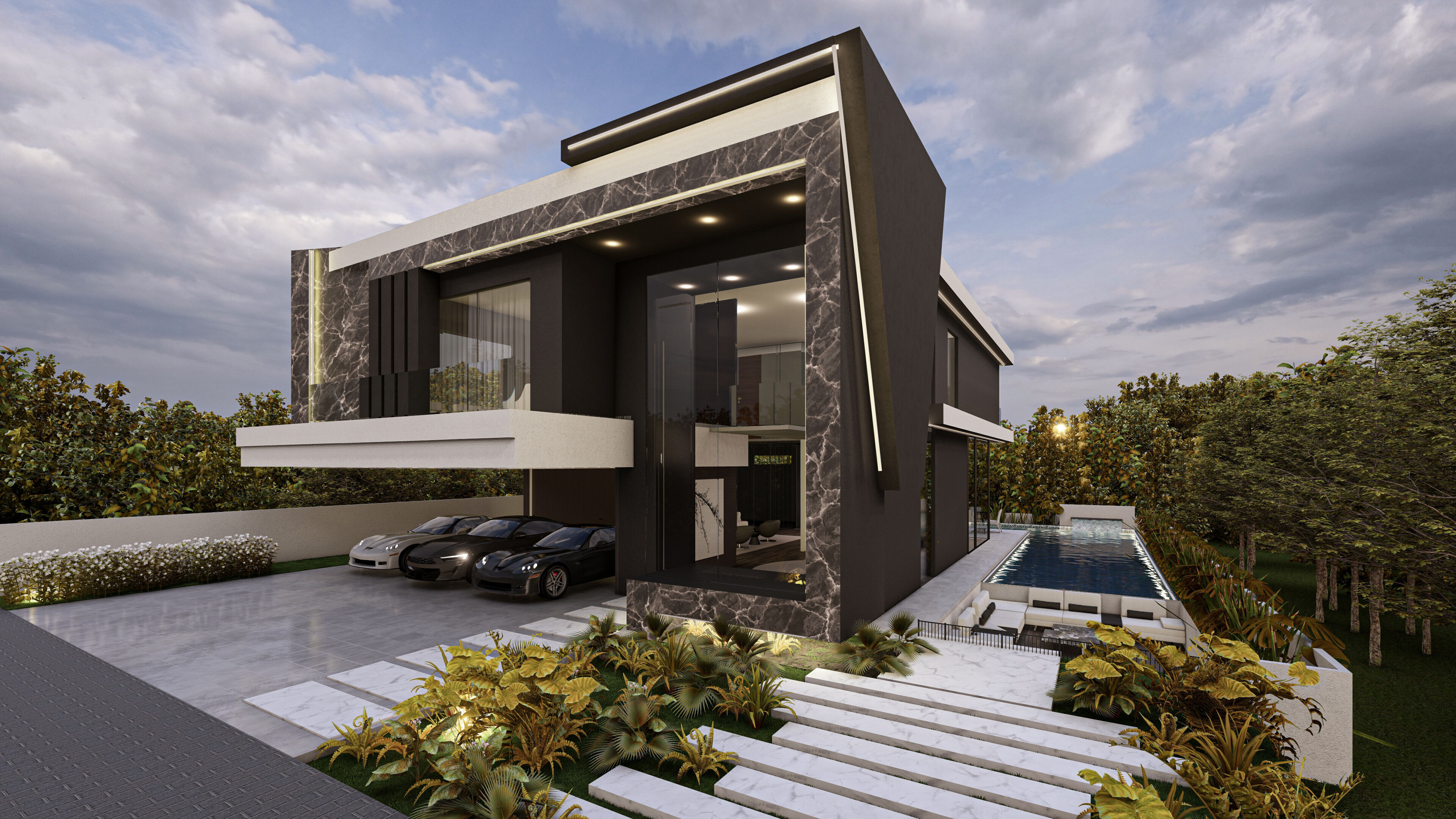 Luxury Villa 3D Model Modern Design with Interior Exterior Low-poly 3D model_19