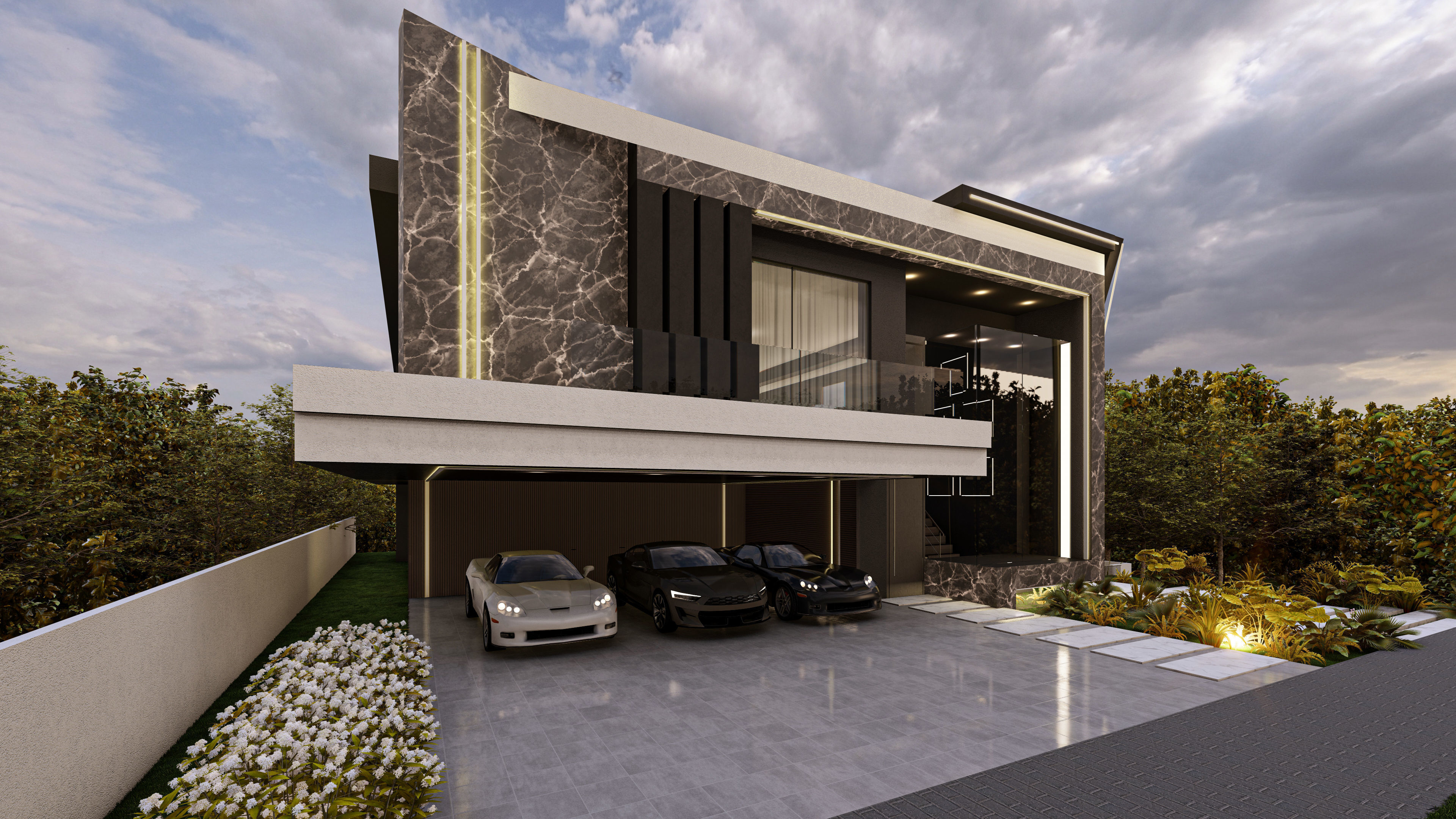 Luxury Villa 3D Model Modern Design with Interior Exterior Low-poly 3D model_17