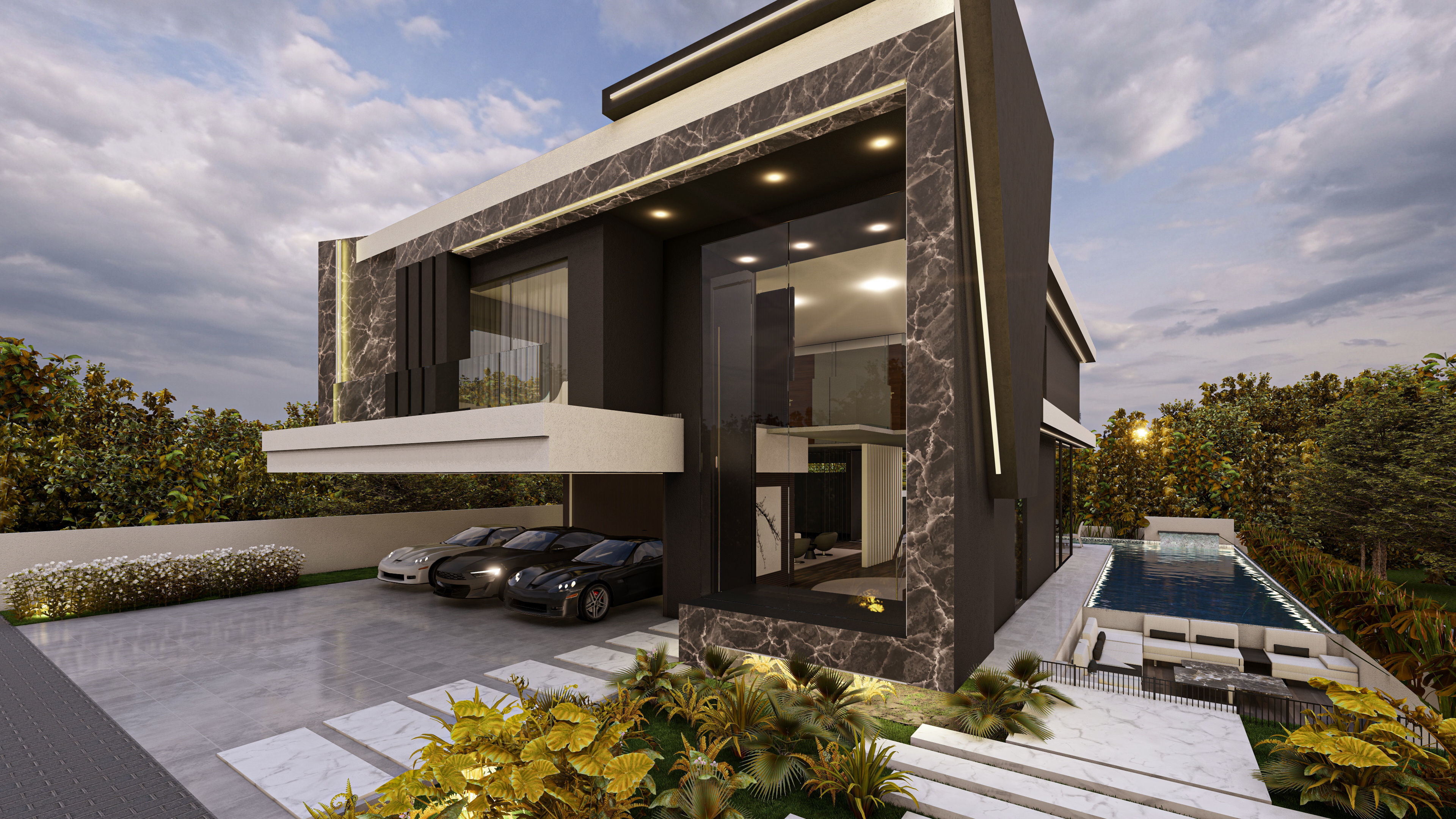 Luxury Villa 3D Model Modern Design with Interior Exterior Low-poly 3D model_7
