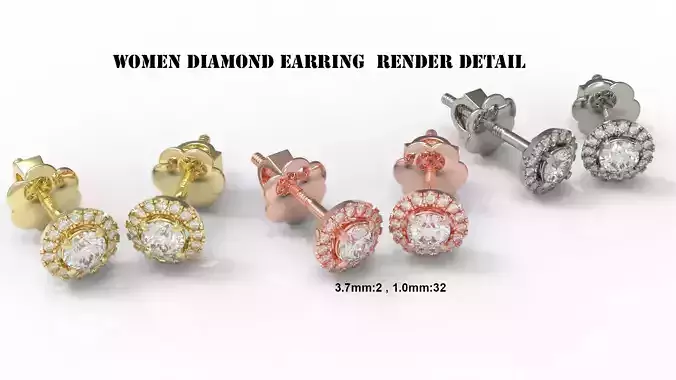 Round Diamond Halo Stud Earrings ST37