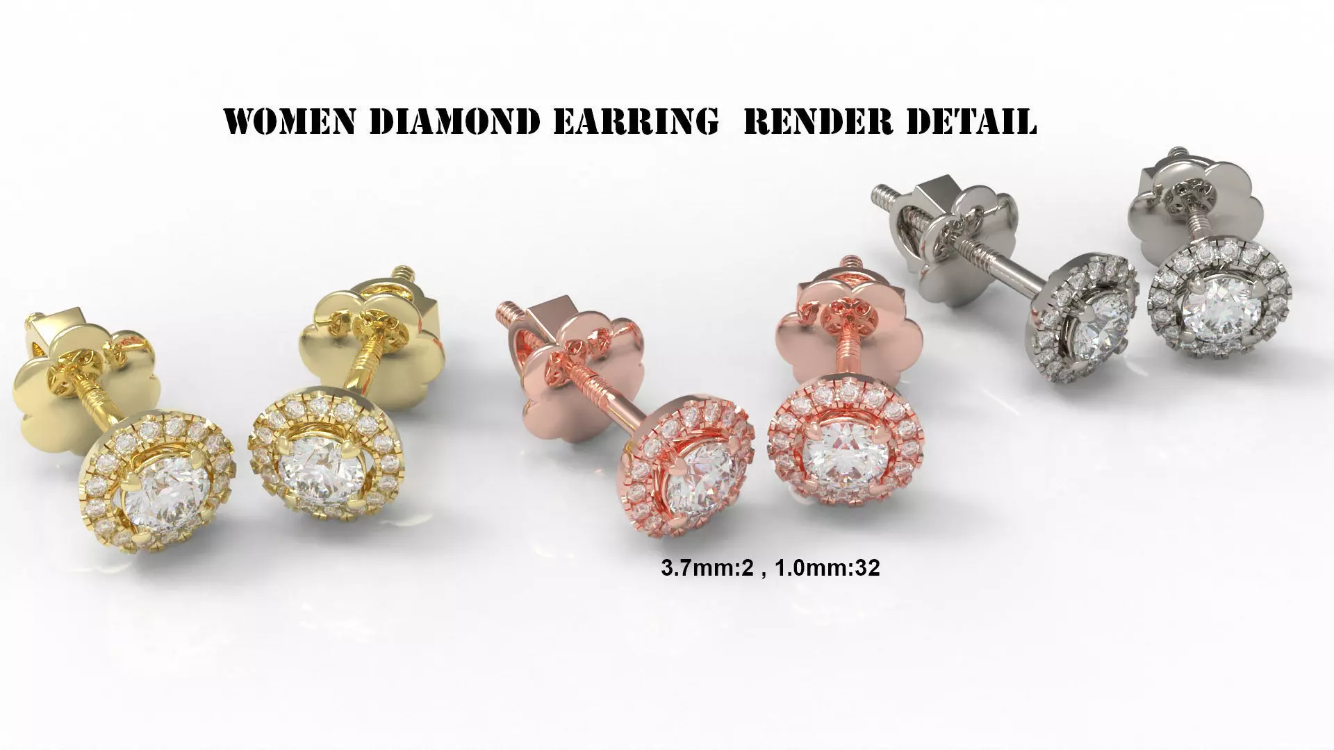 Round Diamond Halo Stud Earrings ST37 3D print model