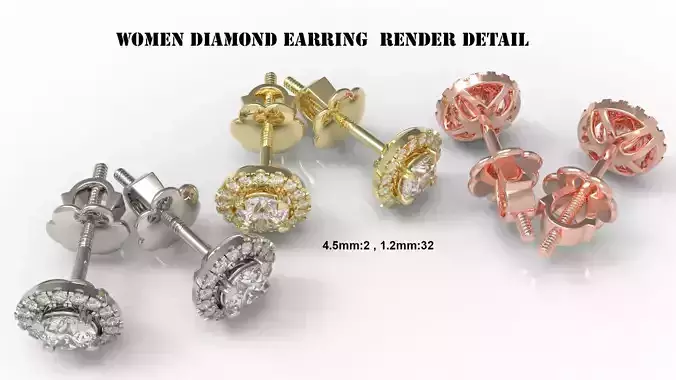 Round Diamond Halo Stud Earrings ST45