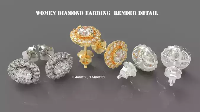 Round Diamond Halo Stud Earrings ST54