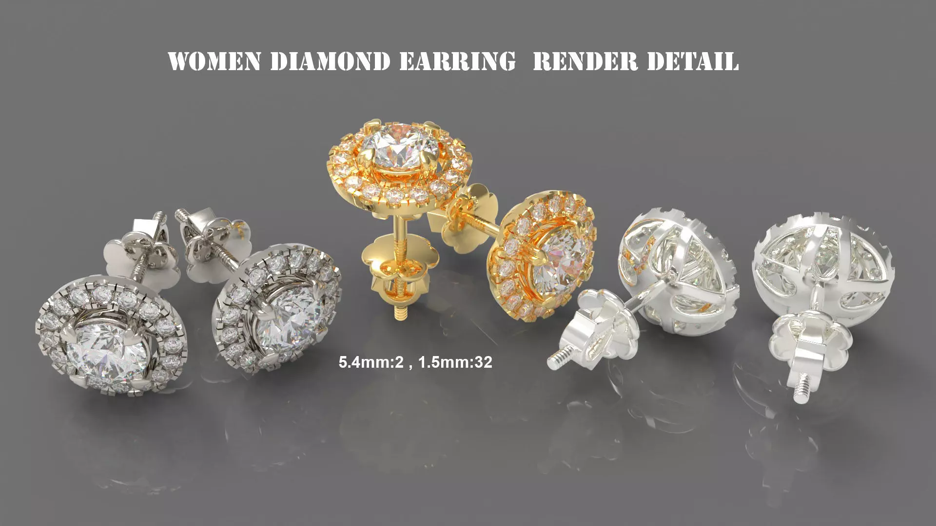 Round Diamond Halo Stud Earrings ST54 3D print model
