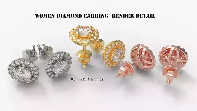 Round Diamond Halo Stud Earrings ST60