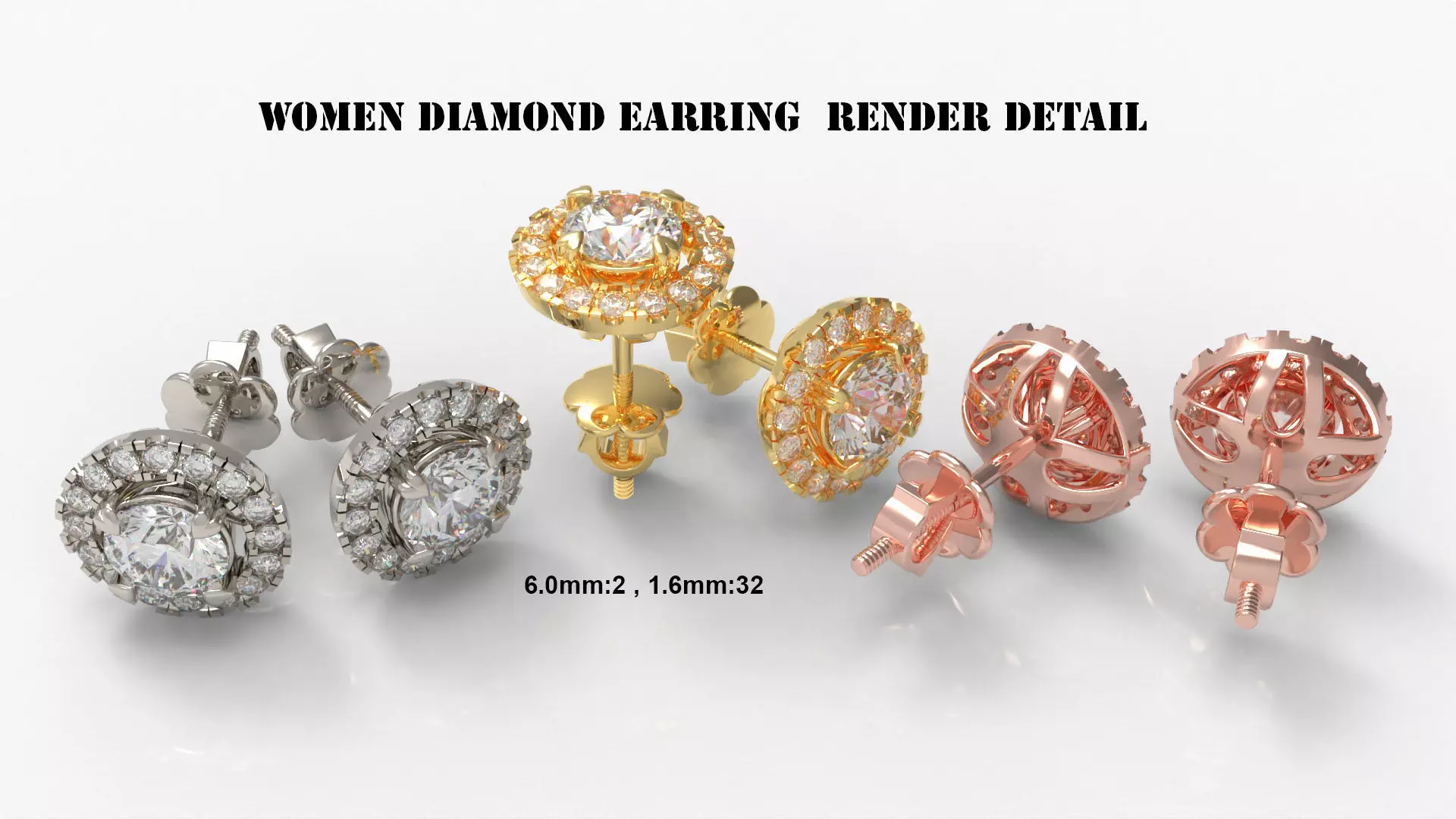 Round Diamond Halo Stud Earrings ST60 3D print model