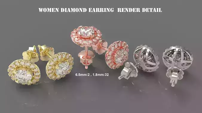 Round Diamond Halo Stud Earrings ST65