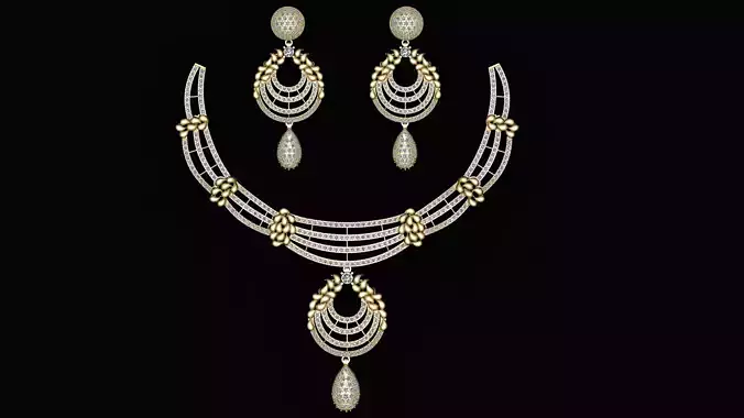 PRECIOUS BRIDAL NECKLACE SET 3D PRINTABLE MODEL