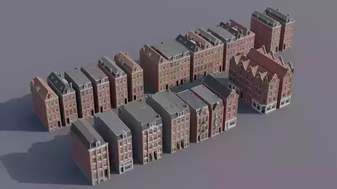 Netherlands Dutch Style Traditional Brick Row Houses Set