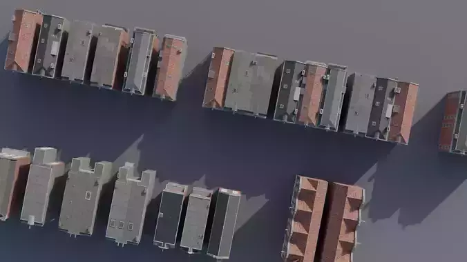 Netherlands Dutch Style Traditional Brick Row Houses Set Low-poly 3D model 4
