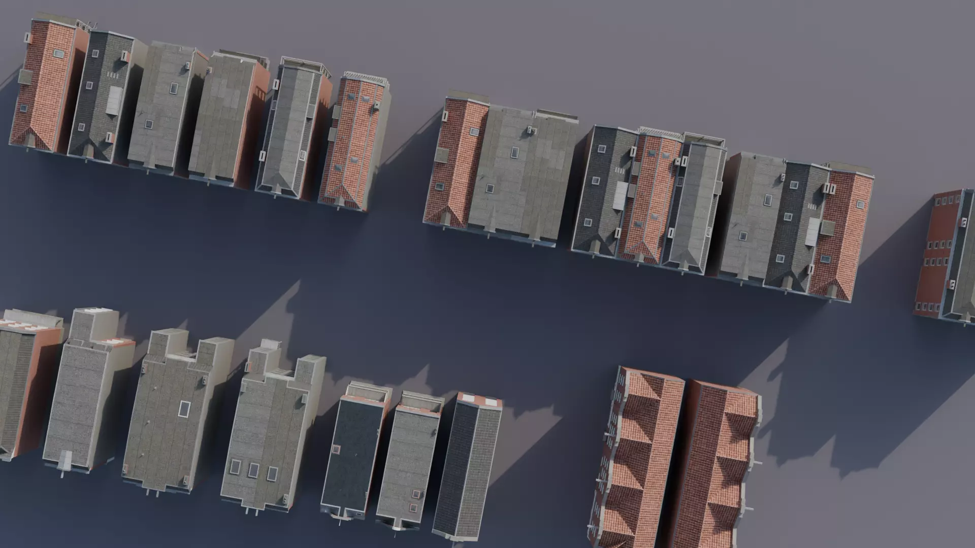 Netherlands Dutch Style Traditional Brick Row Houses Set Low-poly 3D model_3