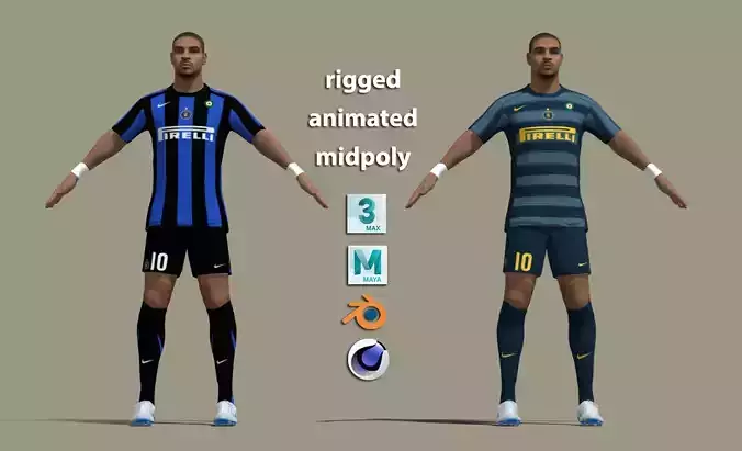 T-Pose Rigged Adriano Leite Inter Milan 2006 3D model