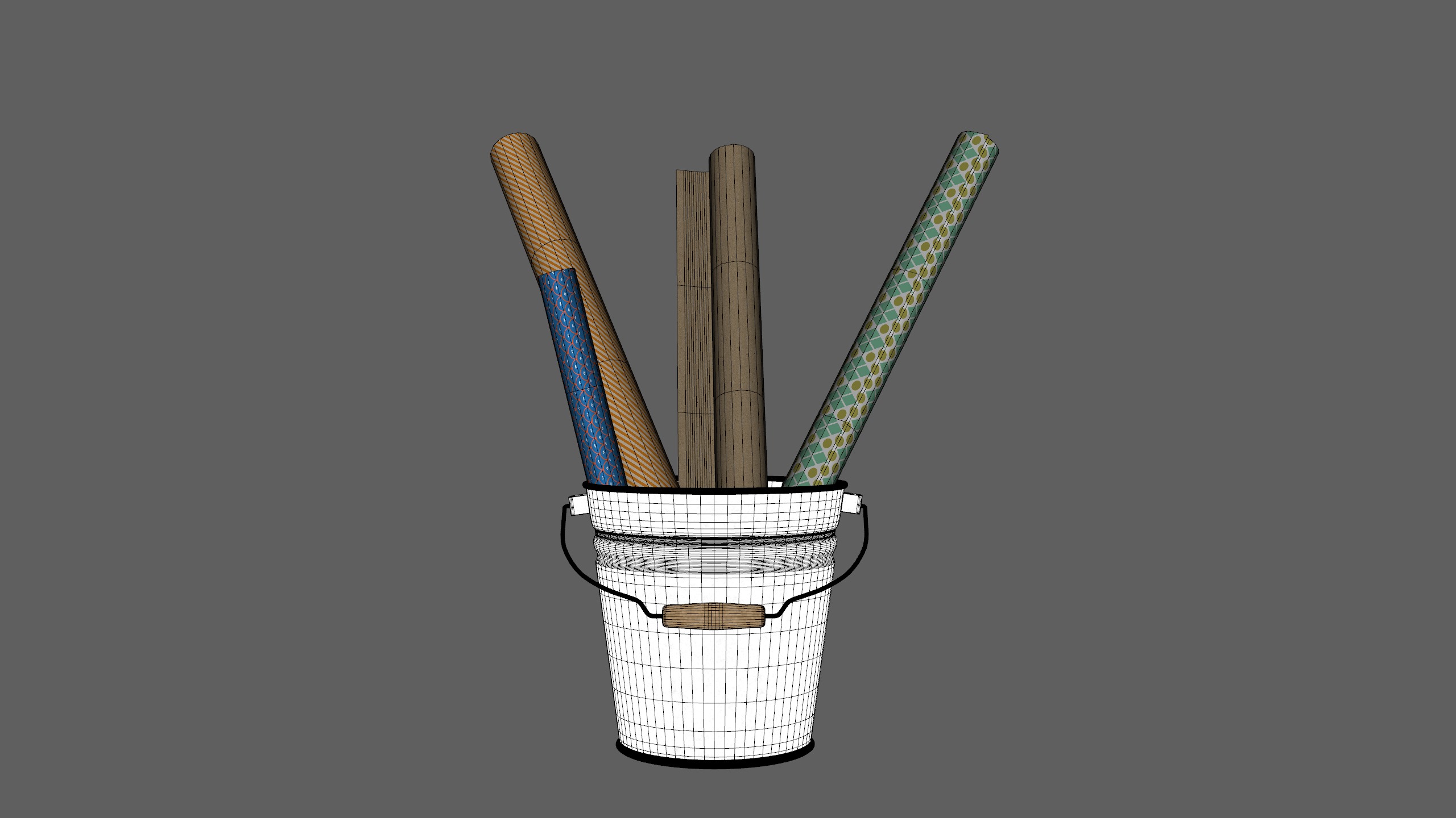 Christmas Bucket with Rolls Low-poly 3D model_11
