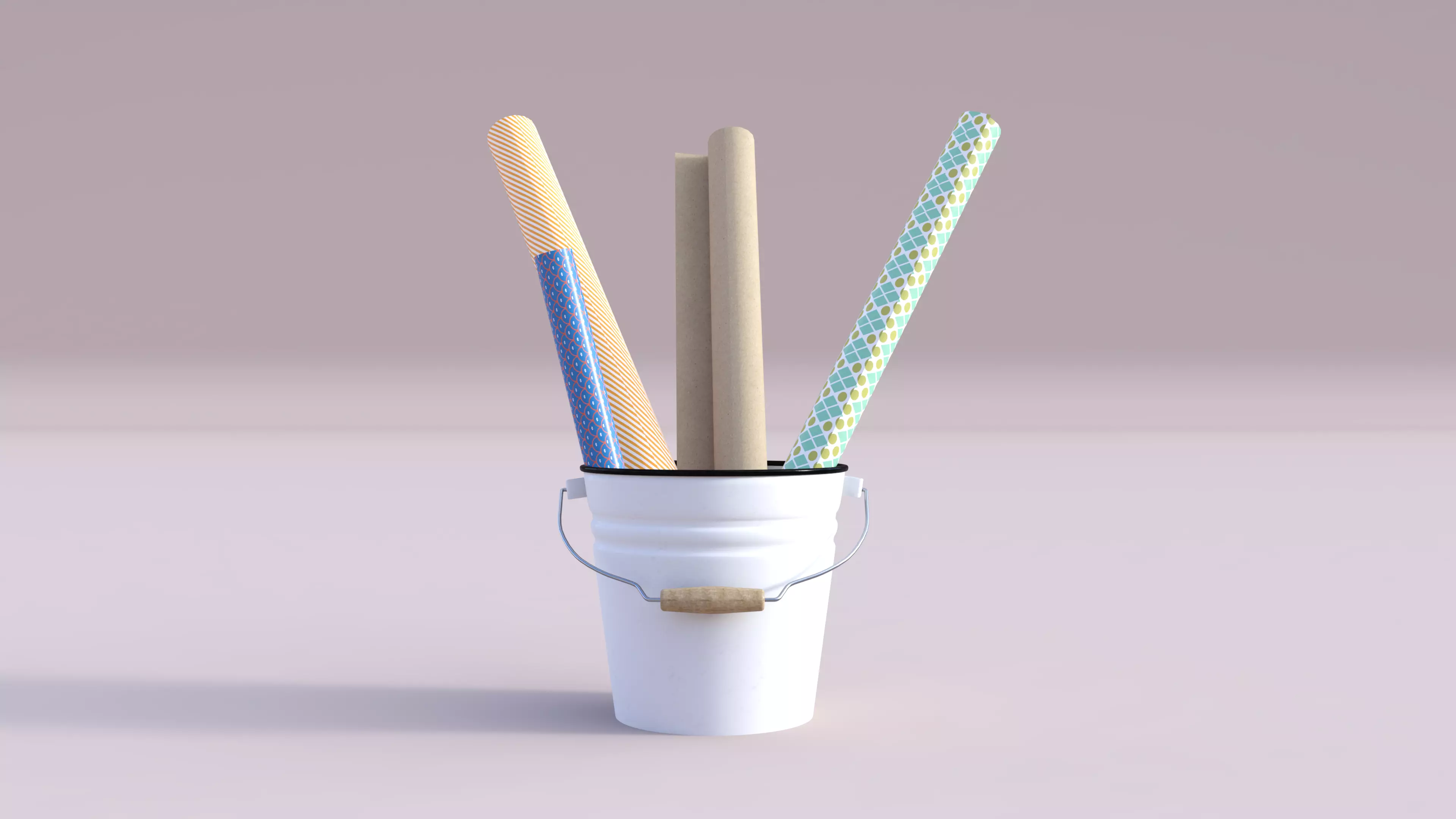 Christmas Bucket with Rolls Low-poly 3D model_0