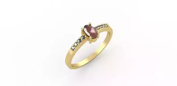 Elegant Ring with Oval 3x5mm Stone and 8 Small Stones 