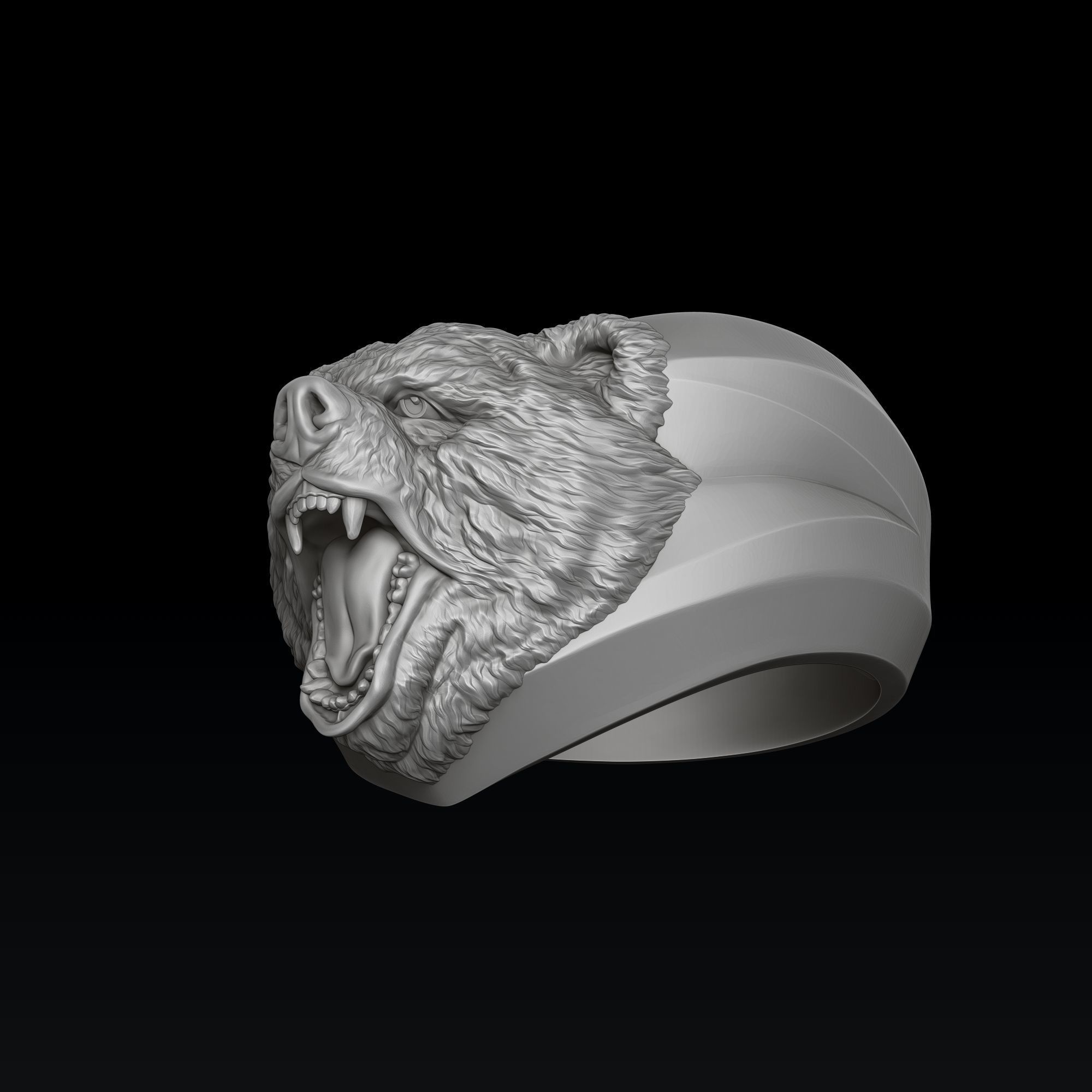 Basrelief Bear Head Ring And Pendant Set 3D print model_1