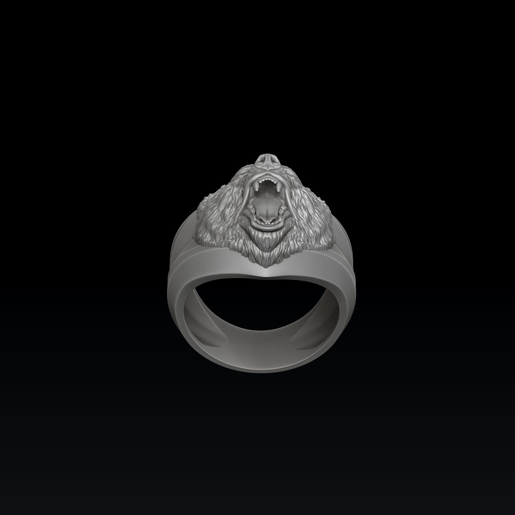 Basrelief Bear Head Ring And Pendant Set 3D print model_5